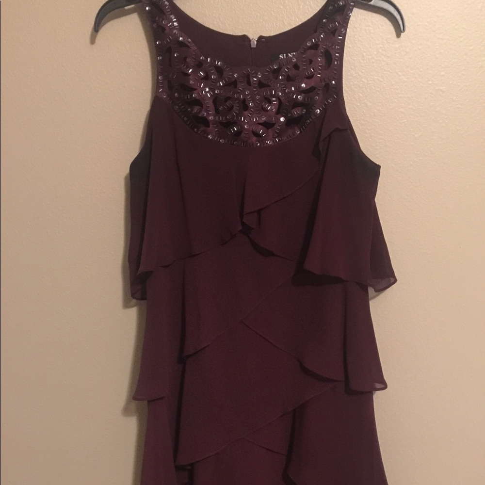 SLNY Plum Ruffle Dress
